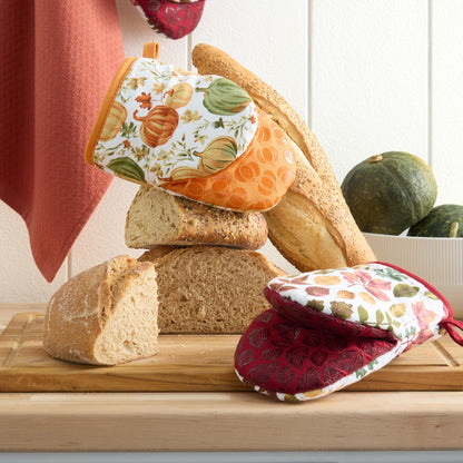MARTHA STEWART Autumn Harvest Pumpkins Mini Oven Mitt 2-Pack Set, 100% Cotton with Decorative Non-Slip Silicone Grip, Heat Resistant, Orange/Green/Ivory, 5.5"X8"