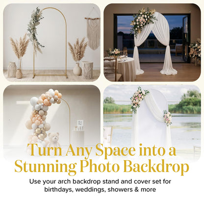 7.2FT Gold Wedding Backdrop Arch Stand with White Spandex Cover – Metal Frame, Water Weights & Storage Bag – Party, Birthday, Baby Shower, Bridal Shower, Wedding Ceremony, Photo Booth Decor