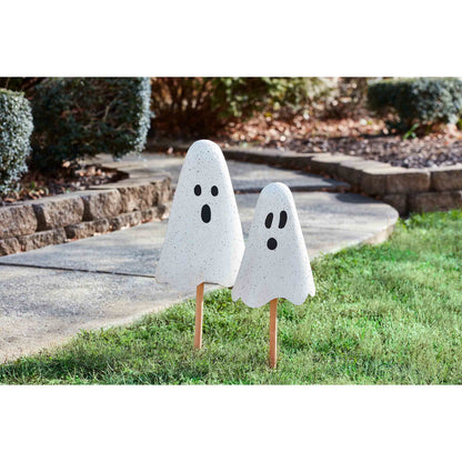 Mud Pie Halloween Metal Ghost Yard Signs, 24", 20",White