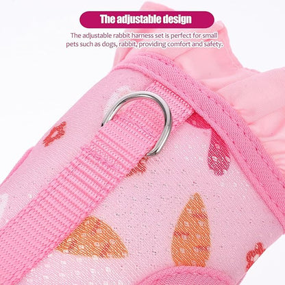 Adjustable Small Pet Harness Leash Set, Breathable Mesh Bunny Vest Harness with Wear-Resistant Leash, Pink S Size for Outdoor Rabbit and Guinea Pig Walking