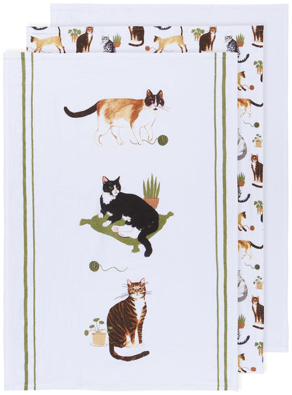 Now Designs Floursack Kitchen Towels Quick Dry Cotton Hand Towel Set, 3 Count, Cat Collective, 20 x 30 in