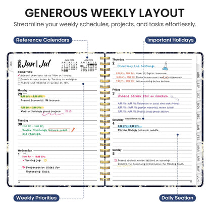 Planner 2026-2027, Academic Year Weekly and Monthly Calender Planner, from Jul 2026 - Jun 2027, Spiral Bound School Planning Book, Perfect for Teacher, Student, Women & Men, A4 (8.5" x 11"), Midnight Jellyfish