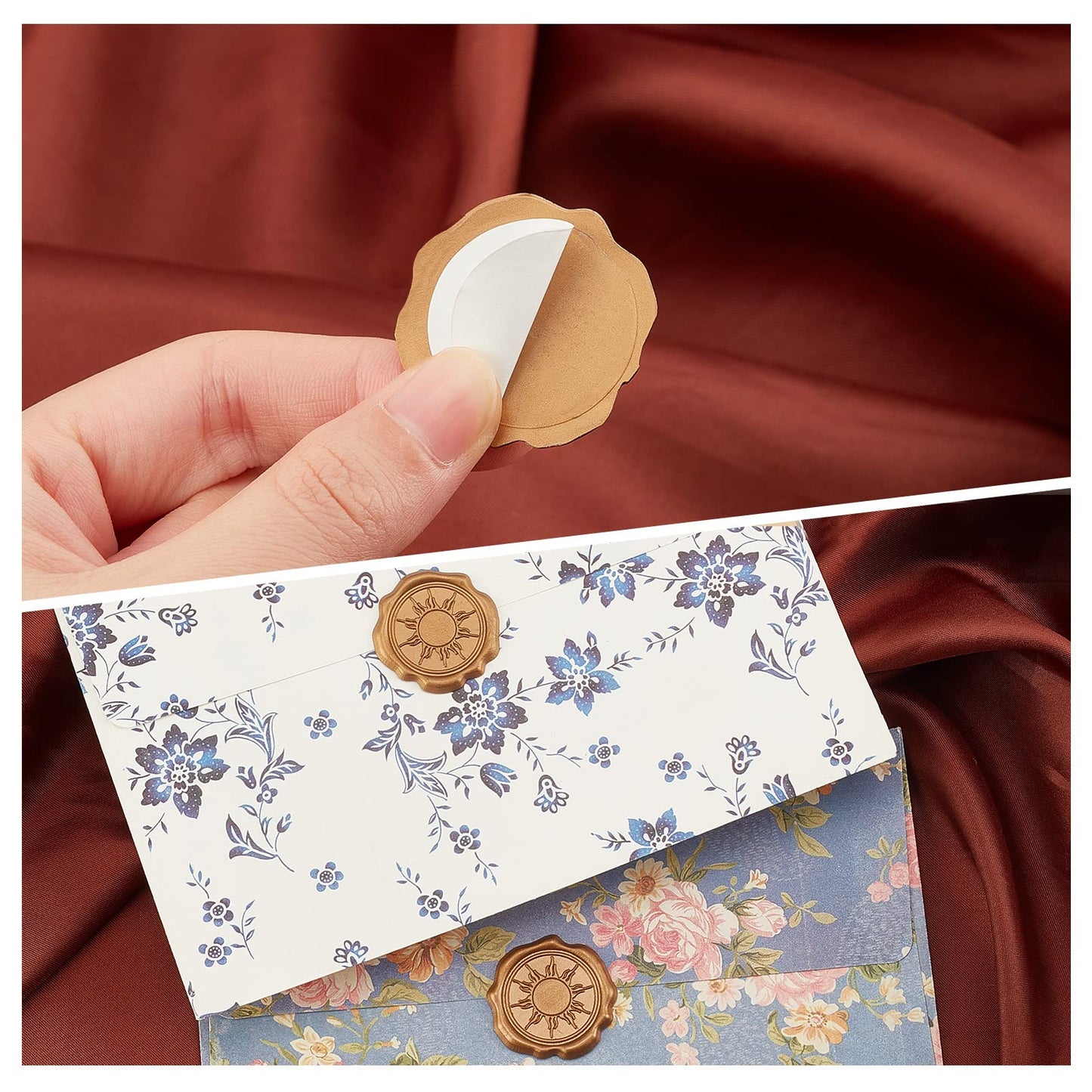 CRASPIRE 60pcs Adhesive Wax Seal Stickers Sun Wax Seal Stamp Stickers Self Adhesive Gold Vintage Wax Seal Envelope Stickers for Wedding Invitation Cards Party Favors Craft Gift