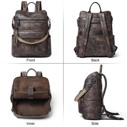 Shrrie 15.6 inch Laptop Backpack for Women,Large Leather Backpack Purse,Travel,Carry on,Water Resistant Casual Laptop Backpacks,College Backpack,Work Backpack for Women,Two-toned Coffee