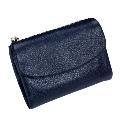 Unisex Pebble Leather Wallet, 5.3In Short Genuine Leather Coin Card Holder, Two zippered pockets, Unisex Clutch Bags, Can Hold Coins, Cards, Id Cards (Dark blue)