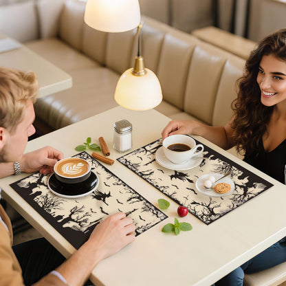 Halloween Witch Castle Placemats Set of 4 Washable Table Place Mats for Dining Kitchen Party Decor