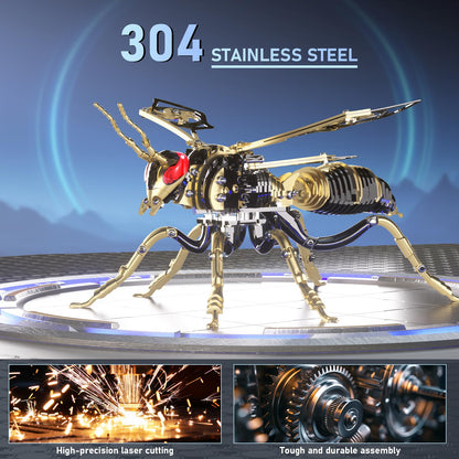 Gold-Plated Metal Bee Model Kit - 3D Stainless Steel Mechanical Insect Puzzle for Adults - Steampunk Bionic Wasp Sculpture - Executive Desktop Art and Stress Relief Gift (Bee-Black-Gold)