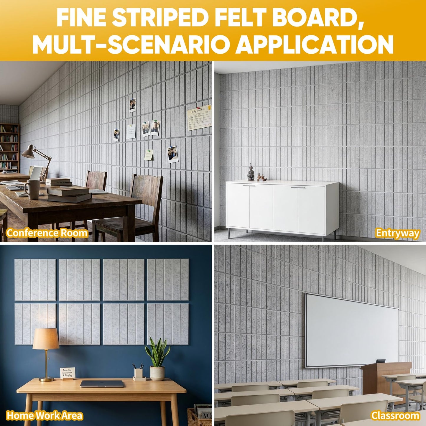 Corodo Large Cork Board Alternative - 48" x 48" Felt Bulletin Board with Pushpins & Adhesive Tabs, 16 Pack Tac Boards Tiles for Office Classroom Wall Decor, Wall Protector for Dart Board - Light Gray