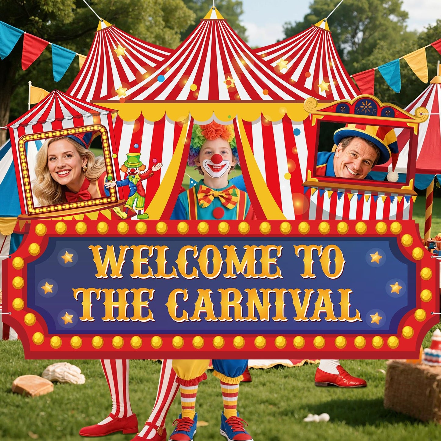 71 x 60 Inch Carnival Circus Theme Party Decorations Welcome To The Carnival Photo Banner Backdrop Background Circus Tent Ticket Photo Booth Selfie Frame for Halloween Decor Birthday Party Supplies