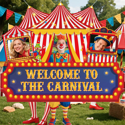 71 x 60 Inch Carnival Circus Theme Party Decorations Welcome To The Carnival Photo Banner Backdrop Background Circus Tent Ticket Photo Booth Selfie Frame for Halloween Decor Birthday Party Supplies