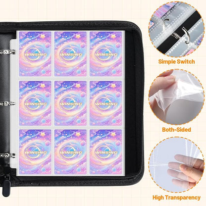Card Binder 9 Pocket, 900 Pockets Card Holder Compatible with Game Cards Gift for Girls and Boys, Trading Card Binder Album Case Book Storage For Photocards, Large,Black