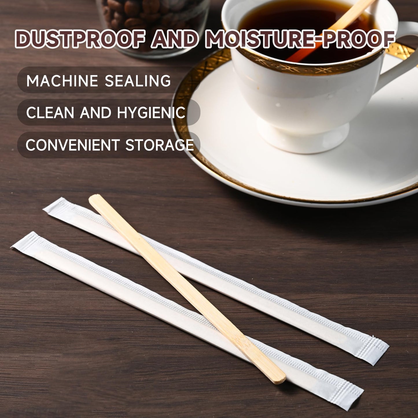 VIWIK Individually Wrapped Bamboo Stirrers, 500 Pack Natural Bamboo Coffee Stir Sticks (5.5 Inch), Disposable Drink Stirrers for Home, Office, Coffee Shop, Bar & Restaurant