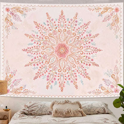 Lunerfex Floral Mandala Tapestry Boho Tapestry for Bedroom Pink Tapestries Wall Hanging Living Room Wall Art and Home Decor 70x90