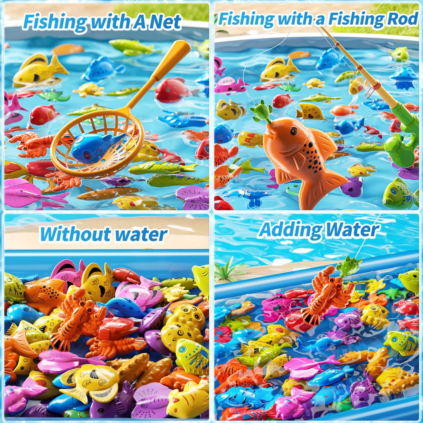 PEADUCK Magnetic Fishing Game Pool Toys Set for Kids 3-5, Water Table Bathtub Toys with Inflatable Pool Pole Rod Net Plastic Floating Fish, Outdoor Toys for Kids Boys Girls Age 3 4 5 6 7 8 Year Old