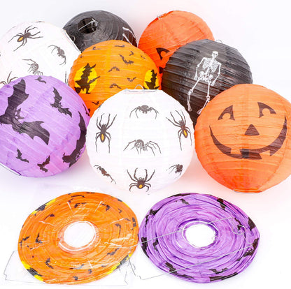 10PCS Halloween Paper Lanterns, Hanging Jack-O'-Lantern Spider Skeleton Pumpkin for Halloween Party Decor, Indoor & Outdoor Spooky Home Decor - 10 Inches