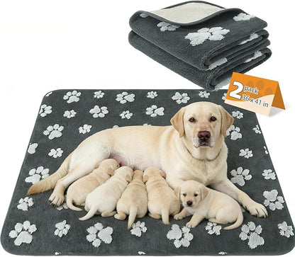 KOOLTAIL Washable & Waterproof Dog Whelping Pad for Large Dogs, 36x41in Super Absorbent & Soft Warm Plush Puppy Pads Potty Training, Quick Dry Reusable Pet Mats for Whelping Box Supplies,Playpen,Crate