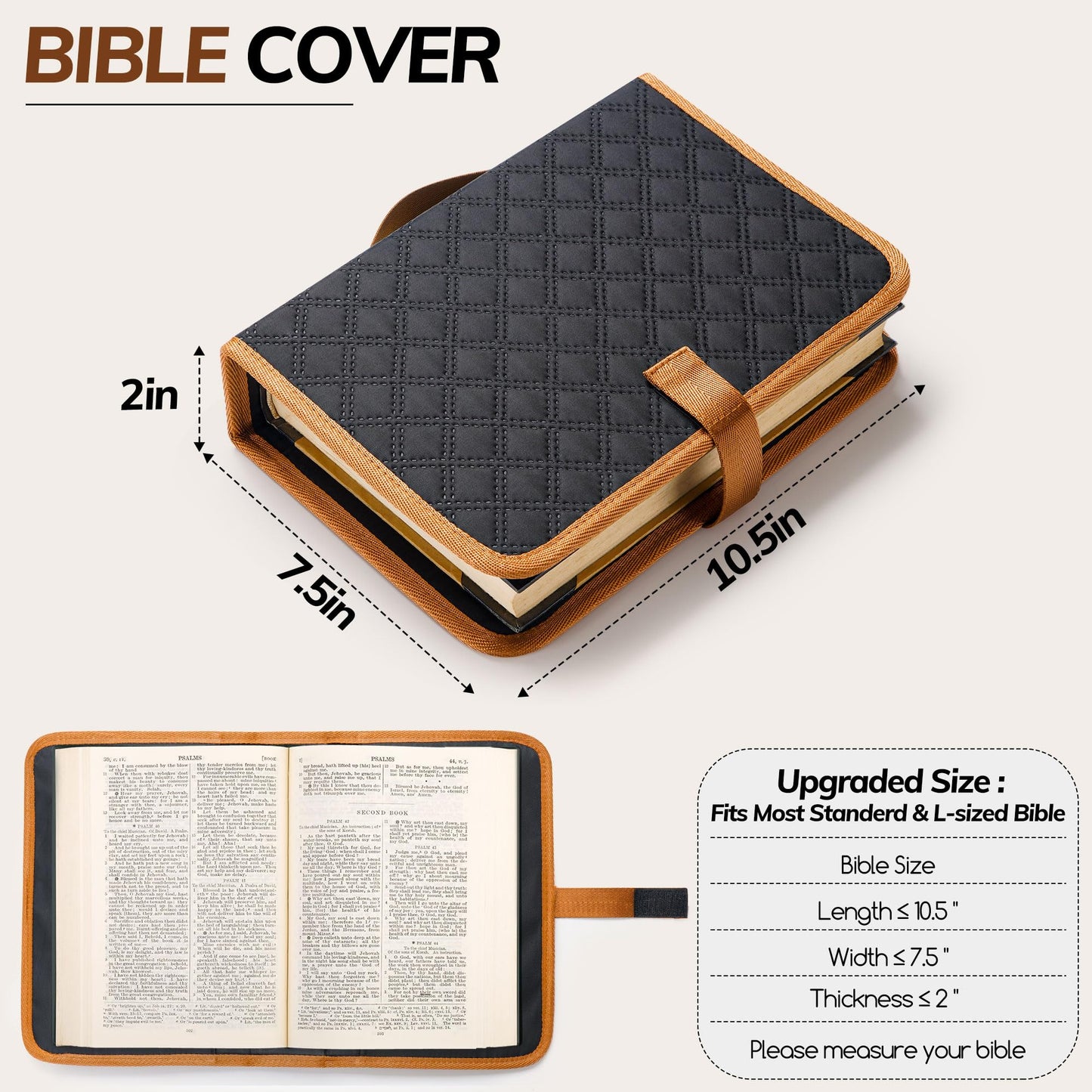 Large Bible Bag with Bible Cover Case for Women, Quilted Church Tote Bags for Bible Study Supplies, Christian Gifts for Women (Black)