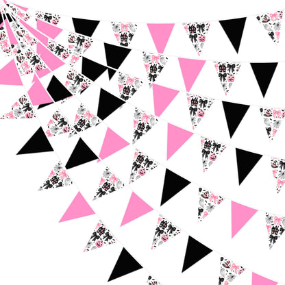 31Ft Pink Black Halloween Party Decorations Spider Bow Pumpkin Skull Bats Fabric Pennant Banner Triangle Flag Garland Streamer for Halloween Trick or Treat Birthday Baby Shower Outdoor Party Supplies