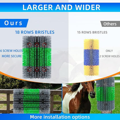 Extra Large Size Livestock Scratching Brush, Upgraded Horse/Goat/Cow/Cattle Scratcher Brush for Grooming, Itch Relief Horse Scratcher Brushes Kit with Two Sets of Mounting Screws(1-Pack,Gray)