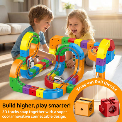 Electric Train Set for Kids 173 PCS, 3D Gravity-Defying Flexible Track with Motorized Train & Accessories, DIY STEM Building Toy with Traffic Signs, Gift for Boys Girls Ages 3-8