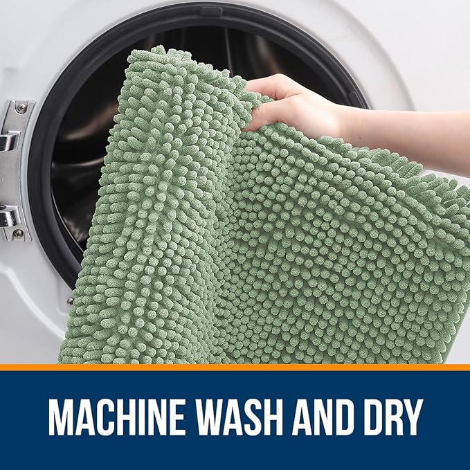 OLANLY Large Bathroom Rugs 59x35, Extra Soft Absorbent Chenille Bath Rugs, Rubber Backing Quick Dry, Machine Washable Bath Mats for Bathroom Floor, Tub and Shower, Home Decor Accessories, Sage Green