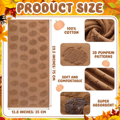 Mindsoft 2 Pcs 3D Brown Pumpkin Jacquard Fall Hand Towels for Bathroom Pumpkin Towels Thanksgiving 100% Cotton Soft Absorbent Decorative Weave Bathroom Decor Gift, 13.7 x 29.5 Inch