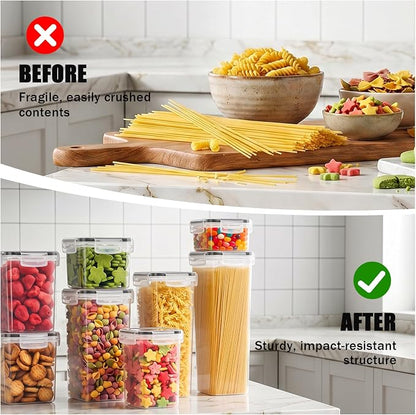 30 PCS Airtight Food Storage Containers with Lids, BPA Free Clear Plastic Kitchen and Pantry Organization and Storage Set for Flour, Sugar, Cereal, Pasta, Includes 30 Labels and Marker