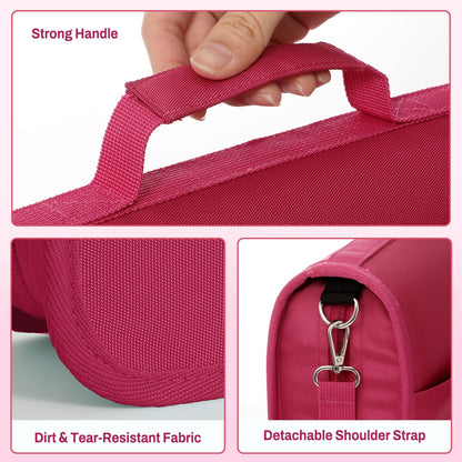 SUNEE Zipper Binder 3 Ring, 3 Inch O-Ring with Handle and Shoulder Strap, 600-Sheet Capacity, 5-Tab Expanding File Folder, Multi-Pockets for Middle School Organizer Binder with Zipper, Berry Pink