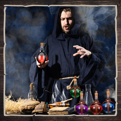 Baderke 3 Set 8 oz Plastic Potion Bottle with Cork Stopper Cosplay Accessories with Leather Belt Witch Cosplay Props Decorative Round Spherical Bottles for Halloween Party Decorations (Black)
