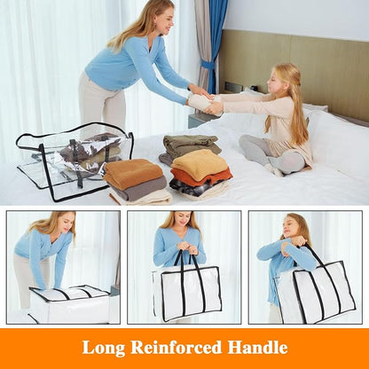 Vieshful 5 Pack Clear Comforter Storage Bag, 60L Clothes Storage Bag with Zipper Closet Organizer, Plastic Storage Containers Moving bags for Comforter, Blanket, Bedding, Duvet, Toys