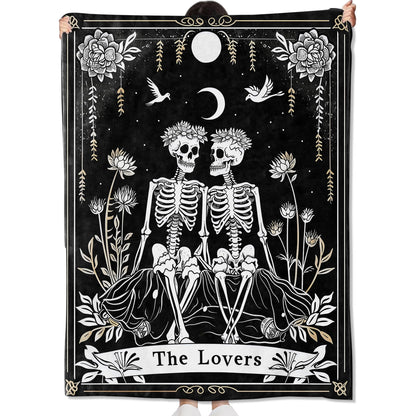 amepay The Lovers Skeleton Blanket Gifts for Kids Adult Women,Gothic Romantic Flannel Throw Blankets,Soft Comfy Lightweight for Room Couch Bed Sofa Bold Halloween Goth Decor,Horror Lovers 60x50in