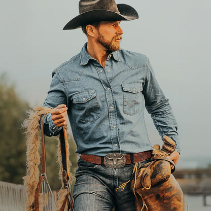 SANSTHS Western Cowboy Ratchet Belts for Men Women Leather Cowboy Belt with Automatic Western Buckle for Jeans Gifts, Golden Bull/Brown
