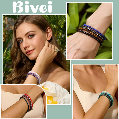 Bivei Obsidian - Protective - 4mm Beaded Bracelets for Women Handmade Semi Precious Natural Stone Stretch Elastic Jewelry Yoga Protection Gifts Small