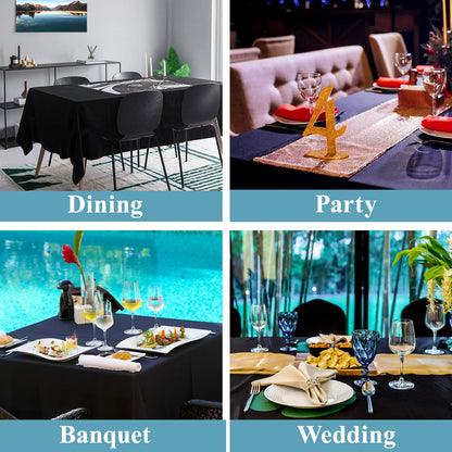 VidaFete 1 Pack Tablecloth 90 * 132inch Rectangle Table Cloth Polyester, Stain Wrinkle Resistant Polyester Dining Table Cover for Kitchen Dinning Party Wedding Tabletop Buffet Decoration(Black)