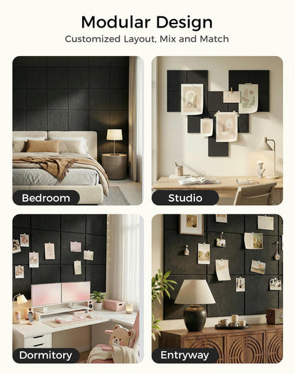 Aothia Felt Bulletin Board Tiles for Wall, 12 Pack Large 48" x 36", Felt Wall Tiles Cork Board Alternative, Adhesive Bulletin Board Tiles for Office, Classroom & Home, Black