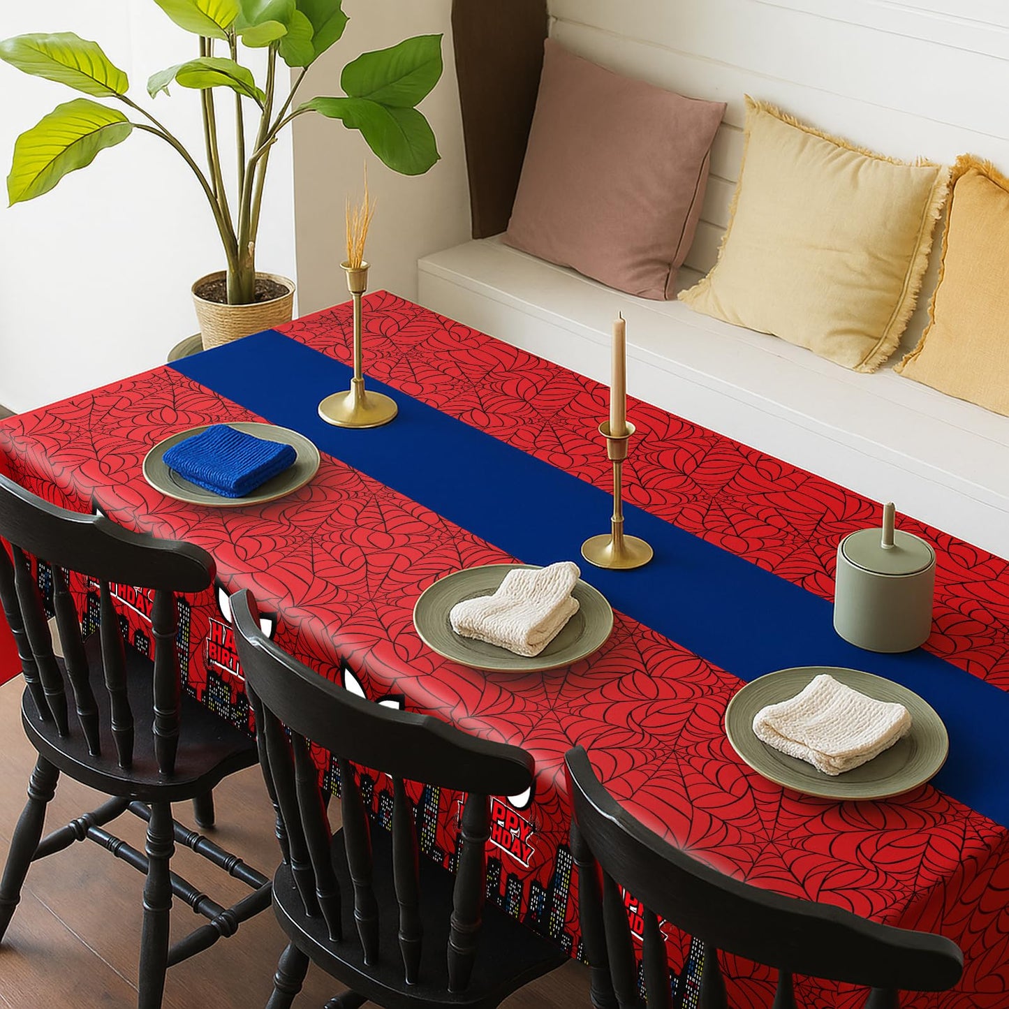 byojia 4Pcs 2in1 Spider Birthday Decorations Tablecloths, 54" x 108" Super Hero Spider Table Cloth Disposable Rectangle Plastic Table Cover for Boys Birthday Party Supplies