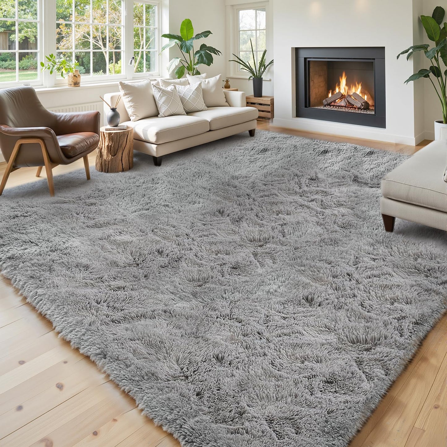 junhejiamei 8x10 Area Rugs for Living Room Bedroom Rug, Large Shaggy Soft Plush Furry Bedside Rug, Area Rugs for Home Decor (Light Grey, 8x10 Feet)