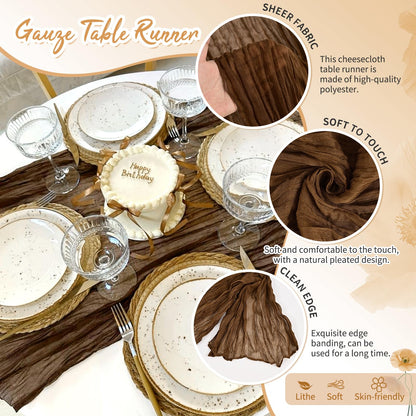 4 Pack Brown Cheesecloth Table Runner 17 x 108 inch Boho Gauze Table Runner Rustic Sheer Cheese Cloth Table Decorations for Wedding Party Baby Bridal Shower Birthday Holiday Home