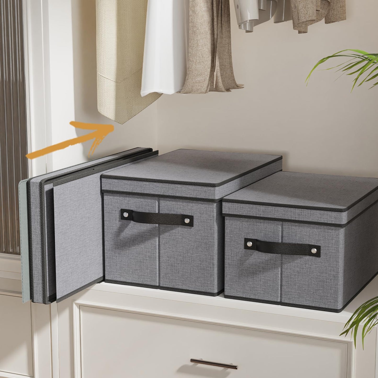 YheenLf Fabric Storage Bin with Lid, 7.1 x 9.1 x 13 Inch Foldable Storage Box for Shelves with Handles, Decorative Linen Closet Organizer, Gray, 1-Pack