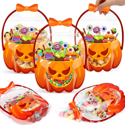 Fuutreo 36 Pcs Halloween Bags Plastic Halloween Goodie Bags with Handles Scary Holiday Sealed Pouch Sealing Pumpkin Treat Candy Pouch for Scary Holiday Party Candy Gift Supplies Decoration(Pumpkin)