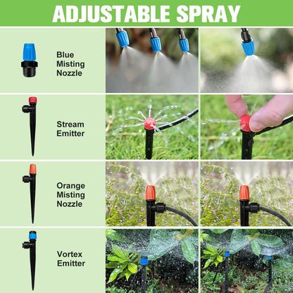 TJJFMM 230FT Drip Irrigation System for Garden with 40 Nozzles & Emitters, Garden Watering System with 1/2" & 1/4" Tube and Barbed Fittings - Adjustable Sprinklers Kit for Greenhouse, Lawn, Raised Bed
