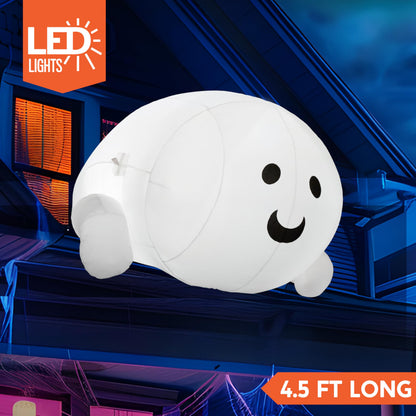 JOYIN Halloween Inflatable Outdoor Decorations, 4.5ft Inflatable Cute Ghost Decoration Lying On The Roof with LEDs, Halloween Blow Up Yard Decor for Parties Roof Decor