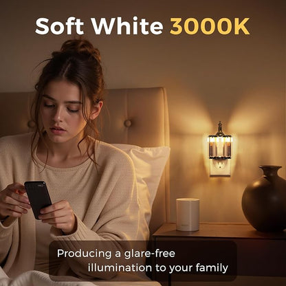 L LOHAS LED Night Light, Night Lights Plug into Wall, 3000K Soft White LED, Crystal Night Lights with Dusk to Dawn Sensor, 0-100lm Adjustable Brightness, for Hallway Bedroom Stairway