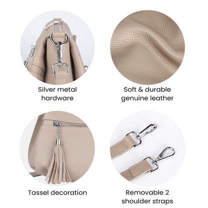 befen Soft Genuine Leather Crossbody Hobo Purses for Women, Women's Shoulder Bags Handbags with 2 Shoulder Straps Tassel