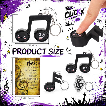 Junkin 24 Sets Music Note 3D Printed Clicker Fidget Keychains with Cards and Organza Bags- Stress Relief Key Rings for Graduation Gift, Music Party Favors, Students, Teachers, Birthday Gift