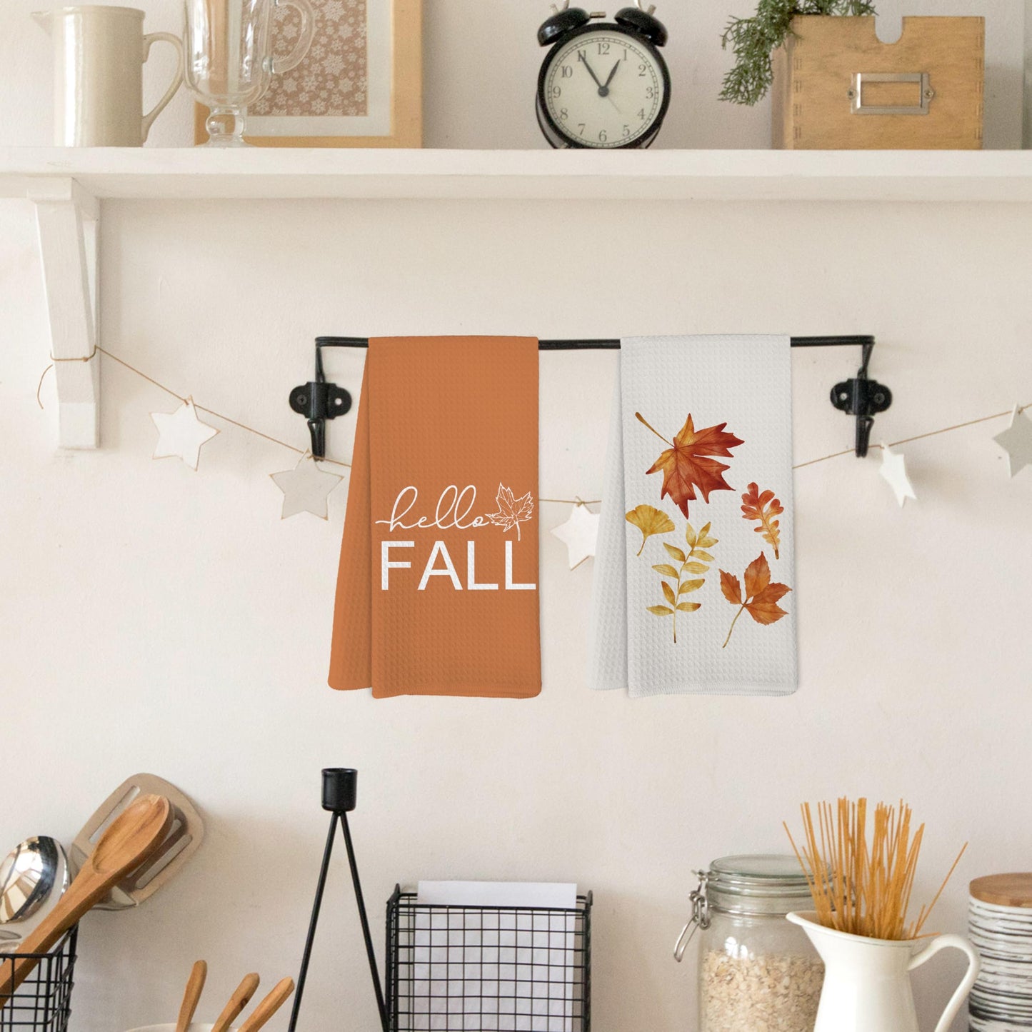 Yorhifa Hello Fall Pumpkin Kitchen Towels Set of 4, Autumn Harvest Maple Leaves Towels for Bathroom Decor, 16x24inch