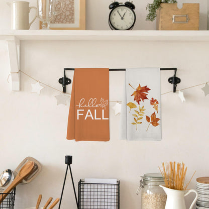 Yorhifa Hello Fall Pumpkin Kitchen Towels Set of 4, Autumn Harvest Maple Leaves Towels for Bathroom Decor, 16x24inch