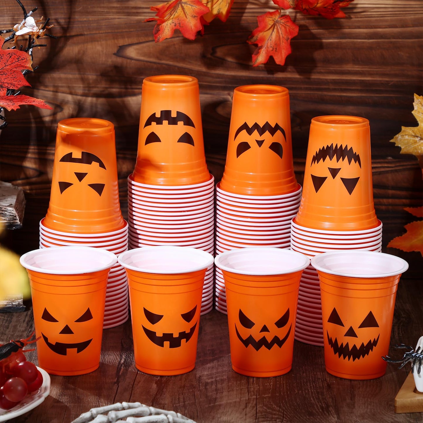 Dandat 120 Pcs 12 oz Halloween Party Plastic Cups Disposable Pumpkin Skull Cups for Halloween Party Favors Supplies Coffee(Classic)