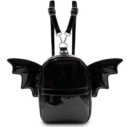 Prime Original Women Fashion Mini Backpack | Detachable Bat Angel Wing Shoulder Bag (Black Patent)