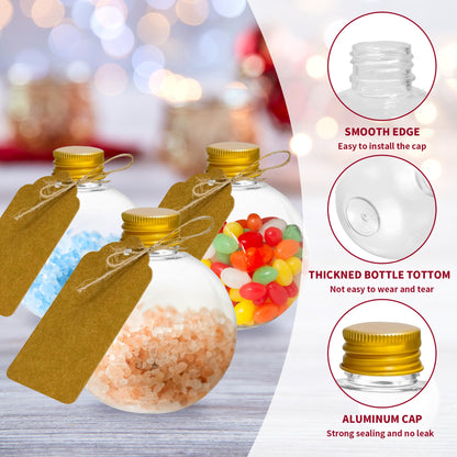 GYMDLN 25 Pieces 6 oz Spherical Plastic Potion Bottles Ball Shape Sand Art Bottles with Funnel Christmas Cocktail Ornament Balls Candy Jar for DIY Wedding Party Crafts Decoration(Gold, Aluminum Cap)